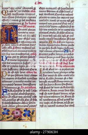 Masters of the Dark Eyes Missal, Initial N con la croce, questo Missale latino è stato scritto a Utrecht, Paesi Bassi, ca. 1500. I ritratti dei proprietari originali, i cui nomi non sono registrati, sono accompagnati da un'araldica indicante che il marito apparteneva alla famiglia di S.. Férréol di Delfinato; la moglie era della famiglia Cambronne di Ponthieu. Il manoscritto è pesantemente illuminato con più di cinquanta iniziali storiate e miniature da un gruppo di artisti noti in borsa come "Masters of the Dark Eyes" Foto Stock