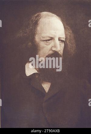 Alfred, Lord Tennyson, 1866, Julia Margaret Cameron, British (nata in India), britannico (nato in India), 1815-1879, 9 11/16 x 6 7/8 pollici (24,61 x 17,46 cm) (immagine)3/4 x 1/2" (45,09 x 36,83 cm) (foglio), Fotografia, XIX secolo Foto Stock