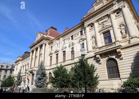 Banca nazionale di Romania (Banca Națională a României, BNR), vecchia facciata sulla strada Lipscani, centro storico, Bucarest, Romania, Europa Foto Stock