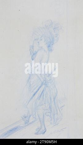 A Parisienne, XIX-XX secolo, Adolphe-Léon Willette, francese, 1857 - 1926, 1/4 x 7 1/8 poll. (28,6 x 18,1 cm), matita blu su carta, Francia, XIX-XX secolo Foto Stock