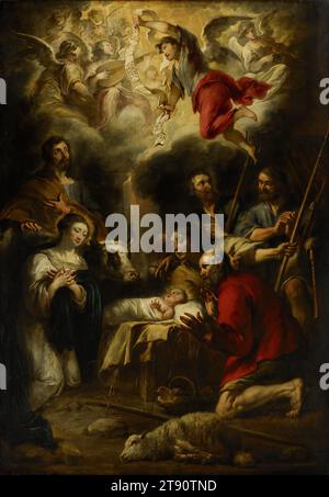 The Adoration of the Shepherds, 1657, Jan Cossiers, Fiammingo, 1600-1671, 76 3/4 x 110 poll. (194,95 x 279,4 cm) (tela), olio su tela, Paesi Bassi, XVII secolo Foto Stock