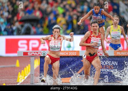 Irene Sanchez-Escribano, Carolina Robles (Spagna) 3000 steeplechase. Campionati europei di Monaco 2022 Foto Stock