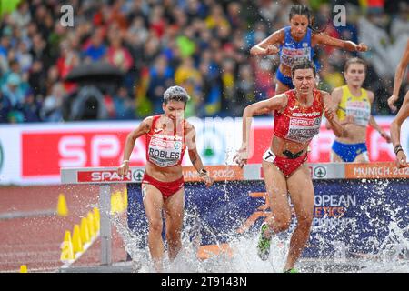 Irene Sanchez-Escribano, Carolina Robles (Spagna) 3000 steeplechase. Campionati europei di Monaco 2022 Foto Stock