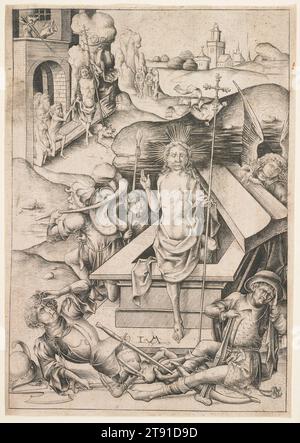 The Resurrection of Christ, c. 1480, Israhel van Meckenem, German, c. 1445–1503, 1/4 x 3/4 poll. (20,96 x 14,56 cm) (immagine), incisione, Germania, XV secolo Foto Stock