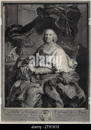 Ritratto del cardinale André Hercule de Fleury, 1730, Pierre Drevet; artista: Dopo Hyacinthe Rigaud, francese, 1663-1738, 20 x 14 5/8" (50,8 x 37,15 cm) (immagine, foglio), incisione e incisione, Francia, XVIII secolo Foto Stock