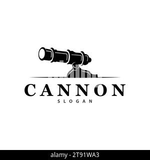 Logo Cannon, elegante design semplice stile vintage retro, vettoriale di artiglieria da guerra, icona simbolo illustrazione Illustrazione Vettoriale