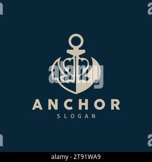 Logo Anchor, Ocean Ship Vector, design minimalista semplice, icona Anchor, spartano, Ocean, illustrazione del modello di simbolo Illustrazione Vettoriale