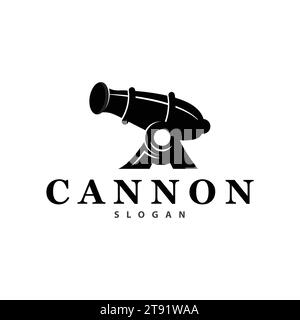 Logo Cannon, elegante design semplice stile vintage retro, vettoriale di artiglieria da guerra, icona simbolo illustrazione Illustrazione Vettoriale