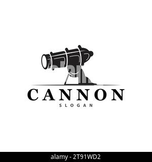 Logo Cannon, elegante design semplice stile vintage retro, vettoriale di artiglieria da guerra, icona simbolo illustrazione Illustrazione Vettoriale