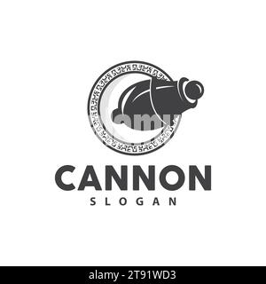 Logo Cannon, elegante design semplice stile vintage retro, vettoriale di artiglieria da guerra, icona simbolo illustrazione Illustrazione Vettoriale