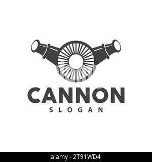 Logo Cannon, elegante design semplice stile vintage retro, vettoriale di artiglieria da guerra, icona simbolo illustrazione Illustrazione Vettoriale