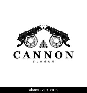 Logo Cannon, elegante design semplice stile vintage retro, vettoriale di artiglieria da guerra, icona simbolo illustrazione Illustrazione Vettoriale