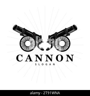 Logo Cannon, elegante design semplice stile vintage retro, vettoriale di artiglieria da guerra, icona simbolo illustrazione Illustrazione Vettoriale