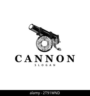 Logo Cannon, elegante design semplice stile vintage retro, vettoriale di artiglieria da guerra, icona simbolo illustrazione Illustrazione Vettoriale