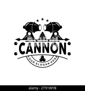 Logo Cannon, elegante design semplice stile vintage retro, vettoriale di artiglieria da guerra, icona simbolo illustrazione Illustrazione Vettoriale