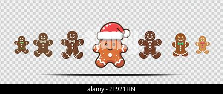 Set di Christmas Vector Gingerbread Man Isolated Collection Illustrazione Vettoriale