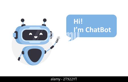 Icona robot chatbot. Concetto di comunicazione online. Supporto assistente AI. Tecnologia di intelligenza artificiale. Illustrazione vettoriale in stile cartone animato piatto Illustrazione Vettoriale