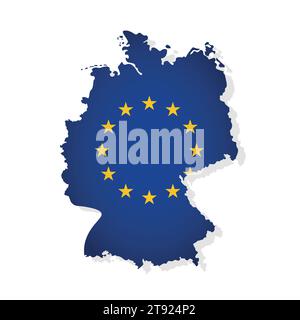 Illustrazione vettoriale con mappa isolata di membro dell'Unione europea - Germania. Arte olandese decorata dalla bandiera dell'UE con stelle dorate su sfondo blu scuro Illustrazione Vettoriale