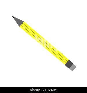 Illustrazione vettoriale luminosa isolata con icona di matita di legno gialla con gomma. Concetto con logo disegnato a mano di attrezzature per la scrittura scolastica - simbolo di Illustrazione Vettoriale