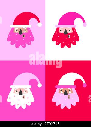 Illustrazione vettoriale con personaggi piatti di Babbo Natale africano e americano che cantano nel coro musicale. Poster A4 verticale, biglietto d'auguri con testo buon divertimento Illustrazione Vettoriale