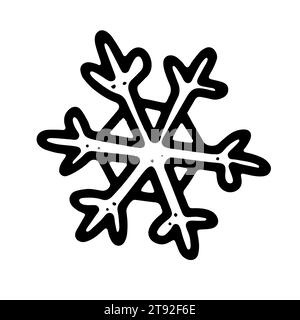 Doodle Christmas fiocco di neve. Profilo disegnato a mano con neve isolata su sfondo bianco. La linea natalizia per le vacanze invernali è il simbolo del nuovo anno. Segno freddo. Festivo Illustrazione Vettoriale