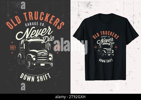 Design della T-shirt Truck. Grafica classica della maglietta Truck retrò. Illustrazione Vettoriale