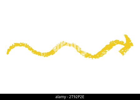 freccia di enfasi pastello. Simboli gialli a carbone disegnati a mano per diagrammi disegnati a mano. Icona Riduci semplice sottolineatura. Illustrazione vettoriale isolata su bianco Illustrazione Vettoriale