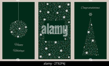 Cartoline aziendali con congratulazioni e auguri. Dima universale. Natale e Capodanno. Illustrazione vettoriale nel tradizionale colore verde. Illustrazione Vettoriale