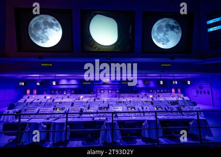 Cape Canaveral, Florida, USA - pannello di controllo del volo al Kennedy Space Center Foto Stock
