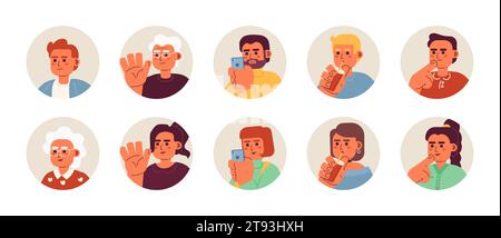 Pacchetto di illustrazioni di avatar vettoriali 2D datati diversi caucasici Illustrazione Vettoriale