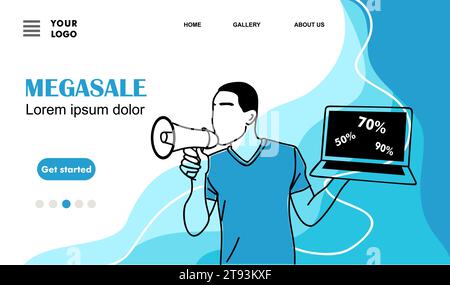 Modello vettoriale di landing page per la pubblicità Mega sale Illustrazione Vettoriale