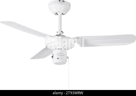 Ventilatore da soffitto classico bianco su sfondo bianco isolato Foto Stock