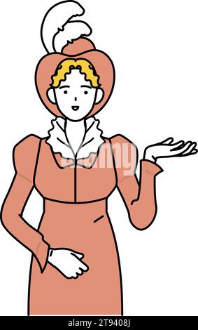 Conversazione inglese, donna dall'aspetto aristocratico del XIX secolo che chiede aiuto nell'inglese classico, Vector Illustration Illustrazione Vettoriale