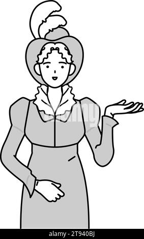 Conversazione inglese, donna dall'aspetto aristocratico del XIX secolo che chiede aiuto nell'inglese classico, Vector Illustration Illustrazione Vettoriale
