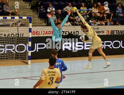 Porto, 19/11/2023 - il Futebol Clube do Porto ha ospitato il Football Club «OS Belenenses» questo pomeriggio, all'Arena Pavilhão Dragão, in una partita che conta per il dodicesimo round del Campionato Nazionale di pallamano - 2023/2024. Nikolaj Laeso; Rodrigo Gameiro. (José Carmo / immagini globali) Foto Stock