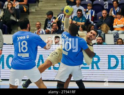 Porto, 19/11/2023 - il Futebol Clube do Porto ha ospitato il Football Club «OS Belenenses» questo pomeriggio, all'Arena Pavilhão Dragão, in una partita che conta per il dodicesimo round del Campionato Nazionale di pallamano - 2023/2024. Ignacio Plaza, Nelson Pina. (José Carmo / immagini globali) Foto Stock