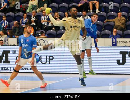 Porto, 19/11/2023 - il Futebol Clube do Porto ha ospitato il Football Club «OS Belenenses» questo pomeriggio, all'Arena Pavilhão Dragão, in una partita che conta per il dodicesimo round del Campionato Nazionale di pallamano - 2023/2024. Pedro Valdes, Sandro Darsania. (José Carmo / immagini globali) Foto Stock