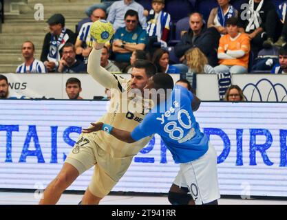 Porto, 19/11/2023 - il Futebol Clube do Porto ha ospitato il Football Club «OS Belenenses» questo pomeriggio, all'Arena Pavilhão Dragão, in una partita che conta per il dodicesimo round del Campionato Nazionale di pallamano - 2023/2024. Ignacio Plaza, Nelson Pina. (José Carmo / immagini globali) Foto Stock