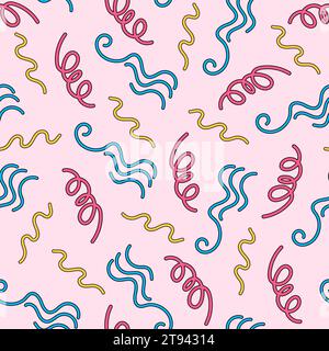 Linea colorata e divertente motivo senza cuciture in stile doodle. Design alla moda con forme di base. Sfondo di disegno in stile squiggle astratto per un design con Basic Illustrazione Vettoriale