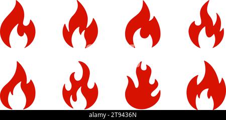 Icone fuoco impostate. Simbolo del fuoco acceso. Illustrazione vettoriale. Illustrazione Vettoriale