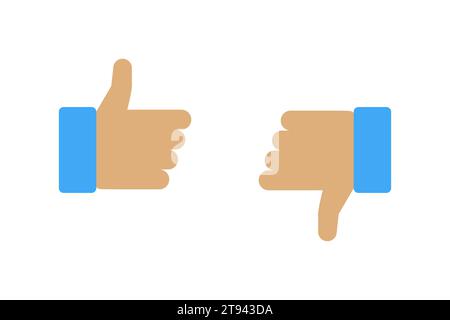 Cartone animato con un pollice su e giù con un gesto. Voto o voto segni di disegno. Illustrazione vettoriale Illustrazione Vettoriale