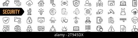 Icona di sicurezza impostata. Segnale lineare di protezione. Illustrazione vettoriale. Illustrazione Vettoriale