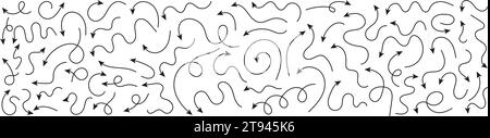 Illustrazione del design della clipart con freccia. Serie di frecce disegnate a mano. Illustrazione vettoriale. Illustrazione Vettoriale
