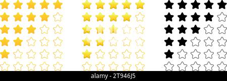 Set di icone della velocità a stella. Stile piatto e realistico Illustrazione Vettoriale