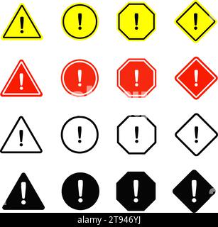 Set di icone dei segnali di avvertenza. Icona di avviso impostata. Illustrazione vettoriale Illustrazione Vettoriale