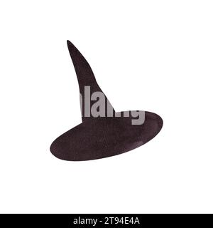 Il cappello della strega. Decorazioni di Halloween. Cappello da donna nero vecchio stile con top a punta. Illustrazione ad acquerello isolata su sfondo bianco. Foto Stock