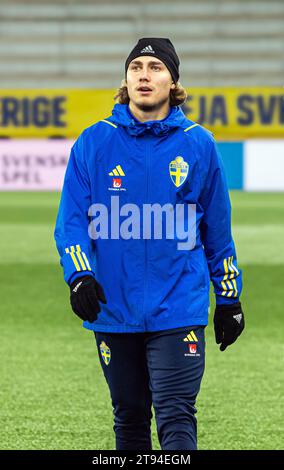 Boraas, Svezia. 20 novembre 2023. Sebastian Nanasi, svedese, visto prima dell'incontro di qualificazione DELL'EURO U21 tra Svezia e Paesi Bassi alla Boraas Arena di Boraas. (Foto: Gonzales Photo - Amanda Persson). Foto Stock