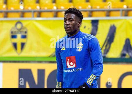 Boraas, Svezia. 20 novembre 2023. Josafat Mendes è stato visto prima della partita di qualificazione DELL'EURO U21 tra Svezia e Paesi Bassi alla Boraas Arena di Boraas. (Foto: Gonzales Photo - Amanda Persson). Foto Stock