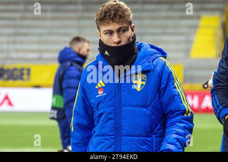 Boraas, Svezia. 20 novembre 2023. Hugo Bolin, svedese, ha visto prima dell'incontro di qualificazione DELL'EURO U21 tra Svezia e Paesi Bassi alla Boraas Arena di Boraas. (Foto: Gonzales Photo - Amanda Persson). Foto Stock