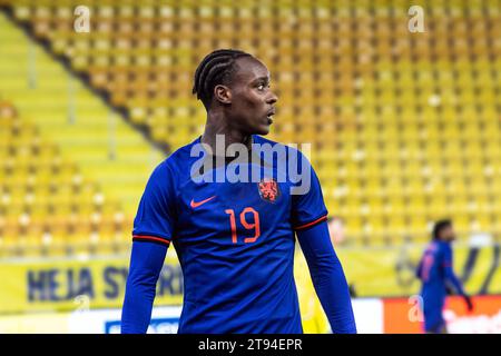 Boraas, Svezia. 20 novembre 2023. Emanuel Emegha (19), olandese, visto durante l'incontro di qualificazione ALL'EURO U21 tra Svezia e Paesi Bassi alla Boraas Arena di Boraas. (Foto: Gonzales Photo - Amanda Persson). Foto Stock